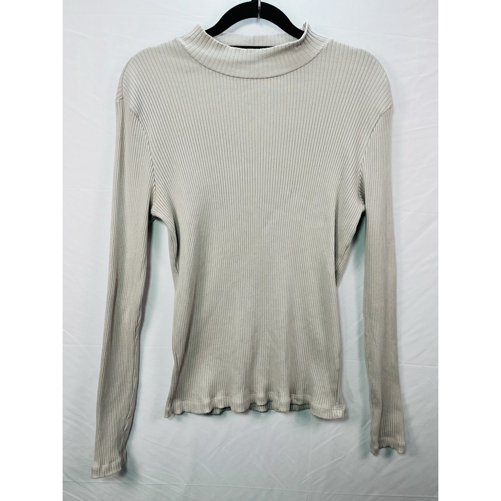 Uniqlo Women's Beige Ribbed Mock Neck Long‎ Sleeve Sweater Size M Basic Layer